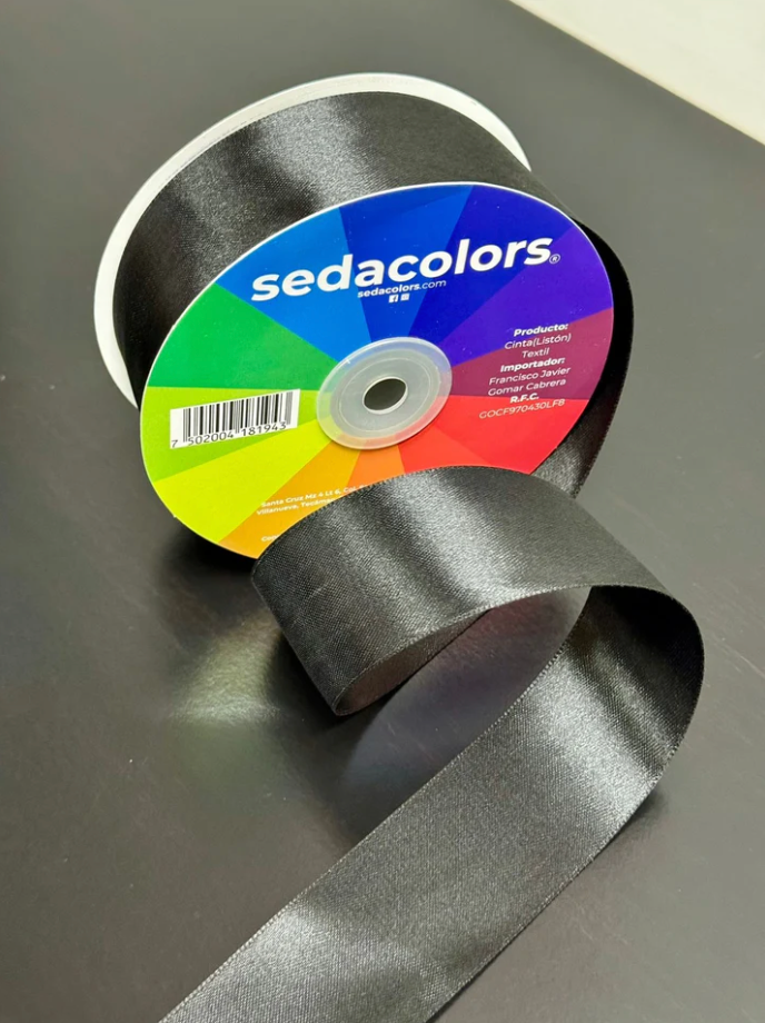 LISTON TEXTIL SATINADO DOBLE CARA - NEGRO
