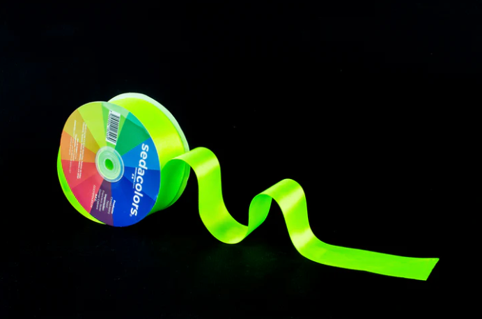 LISTON TEXTIL SATINADO DOBLE CARA - VERDE FLUORESCENTE